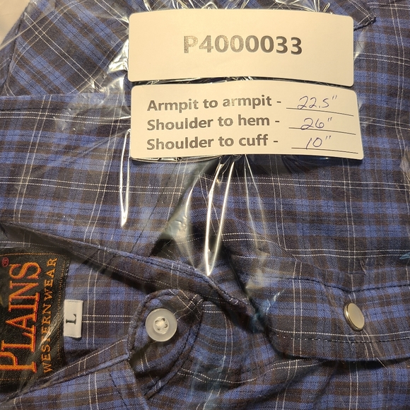 Plains Western Wear Blue Plaid Shirt Short Sleeve Pearl Snap Buttons Size Large - Picture 13 of 13